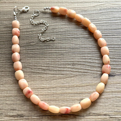 Peachy Neutral Chunky Statement Necklace, single strand beaded necklace, light pink peach necklace, wedding bridesmaid earrings bracelets