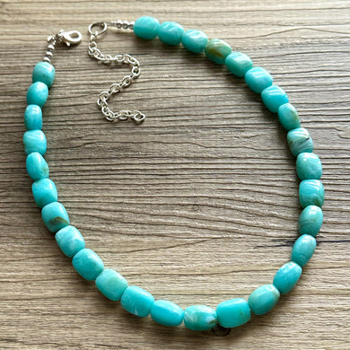 Turquoise Green Chunky Statement Necklace, single strand beaded necklace, aqua green necklace, wedding bridesmaid earrings bracelets