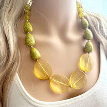 Load image into Gallery viewer, Single Strand Lemon Yellow Big Beaded Statement Necklace, Bright &amp; Fun Jewelry Sunflower transparent resin beaded layering necklace