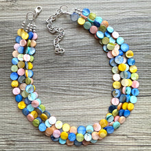 Load image into Gallery viewer, Kaleidoscope Boulevard Beaded Necklace, Colorful Shell Jewelry, Chunky statement necklace, big chunky beaded rainbow jewelry floral pride