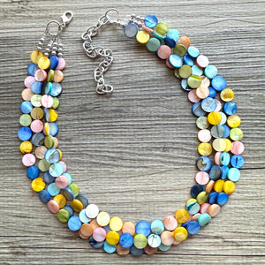 Kaleidoscope Boulevard Beaded Necklace, Colorful Shell Jewelry, Chunky statement necklace, big chunky beaded rainbow jewelry floral pride