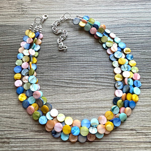 Kaleidoscope Boulevard Beaded Necklace, Colorful Shell Jewelry, Chunky statement necklace, big chunky beaded rainbow jewelry floral pride