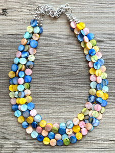 Kaleidoscope Boulevard Beaded Necklace, Colorful Shell Jewelry, Chunky statement necklace, big chunky beaded rainbow jewelry floral pride