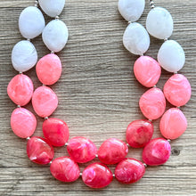 Load image into Gallery viewer, Plus Size Pink Ombre Necklace, Extra Long necklace, blush pink necklace, pink and white necklace, pink jewelry, beaded pink necklace magenta