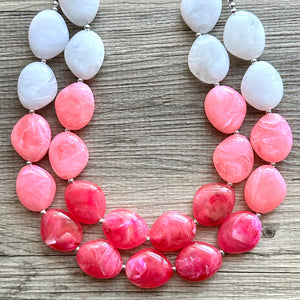 Plus Size Pink Ombre Necklace, Extra Long necklace, blush pink necklace, pink and white necklace, pink jewelry, beaded pink necklace magenta