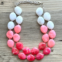 Load image into Gallery viewer, Plus Size Pink Ombre Necklace, Extra Long necklace, blush pink necklace, pink and white necklace, pink jewelry, beaded pink necklace magenta