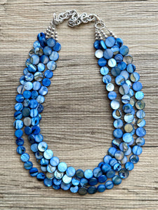 Cobalt Boulevard Beaded Necklace, Colorful Shell Jewelry, Chunky statement necklace, big chunky beaded royal dark blue jewelry