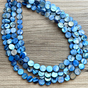 Cobalt Boulevard Beaded Necklace, Colorful Shell Jewelry, Chunky statement necklace, big chunky beaded royal dark blue jewelry