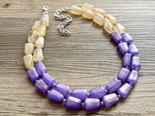 Load image into Gallery viewer, Butter Yellow &amp; Lilac double Strand Purple Big Beaded Statement Necklace, purple beaded jewelry glimmer infused bib collar