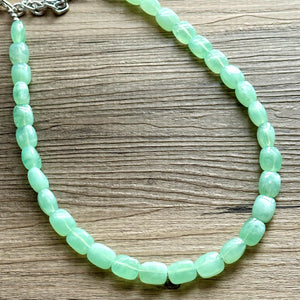 Mint Green Chunky Statement Necklace, 1 strand necklace, light green bracelet earrings jewelry set wedding, bridesmaid grass