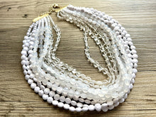 Load image into Gallery viewer, Vintage 11 Strand White Clear Resin Beaded Necklace jewelry, beaded chunky statement, neutral bridesmaid wedding bridal jewelry thick