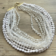 Load image into Gallery viewer, Vintage 11 Strand White Clear Resin Beaded Necklace jewelry, beaded chunky statement, neutral bridesmaid wedding bridal jewelry thick