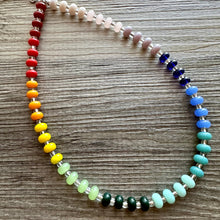 Load image into Gallery viewer, Rainbow Porcelain Block Layering Rainbow Beaded 1 Strand Necklace, Colorful Jewelry, Chunky statement jelly bean confetti silver bubble