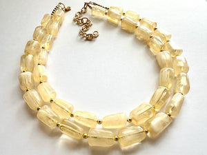 Honey Butter Double Statement Necklace yellow jewelry, chunky geometric bib chunky necklace, pale yellow bubble necklace layering