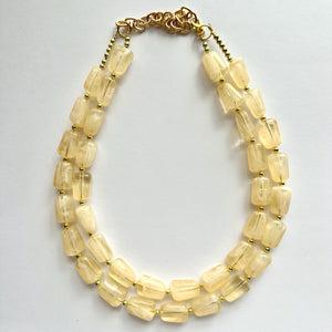 Honey Butter Double Statement Necklace yellow jewelry, chunky geometric bib chunky necklace, pale yellow bubble necklace layering