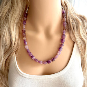 Purple Chunky Statement Necklace, single strand beaded necklace, wedding bridesmaid earrings bracelets brown layering jewelry set