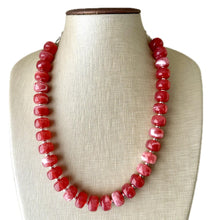 Load image into Gallery viewer, Fiesta Red Candy Statement Necklace, resin chunky multi-strand jewelry, light red white necklace, single strand silver thick layering