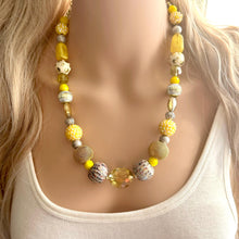 Load image into Gallery viewer, Yellow &amp; Gray Ombre Statement Necklace , Chunky Two Strand Jewelry swirly gray silver bib necklace, sunshine yellow smoke