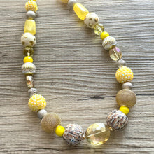 Load image into Gallery viewer, Yellow &amp; Gray Ombre Statement Necklace , Chunky Two Strand Jewelry swirly gray silver bib necklace, sunshine yellow smoke