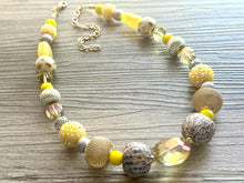 Load image into Gallery viewer, Yellow &amp; Gray Ombre Statement Necklace , Chunky Two Strand Jewelry swirly gray silver bib necklace, sunshine yellow smoke