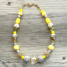 Load image into Gallery viewer, Yellow &amp; Gray Ombre Statement Necklace , Chunky Two Strand Jewelry swirly gray silver bib necklace, sunshine yellow smoke