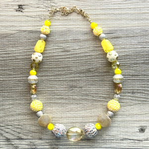 Yellow & Gray Ombre Statement Necklace , Chunky Two Strand Jewelry swirly gray silver bib necklace, sunshine yellow smoke