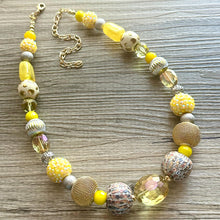 Load image into Gallery viewer, Yellow &amp; Gray Ombre Statement Necklace , Chunky Two Strand Jewelry swirly gray silver bib necklace, sunshine yellow smoke