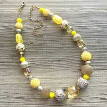 Load image into Gallery viewer, Yellow &amp; Gray Ombre Statement Necklace , Chunky Two Strand Jewelry swirly gray silver bib necklace, sunshine yellow smoke