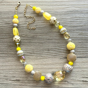 Yellow & Gray Ombre Statement Necklace , Chunky Two Strand Jewelry swirly gray silver bib necklace, sunshine yellow smoke