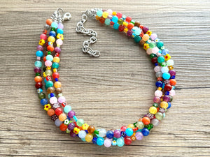 Colorful Millefiori Kaleidoscope Glass Beaded Necklace Jewelry, Chunky statement big beaded rainbow floral pride bubble flower