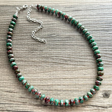 Load image into Gallery viewer, Watermelon Gemstone Necklace, Red Pink &amp; Green Chunky Statement Necklace, single strand beaded necklace jewelry, multi color bib gem