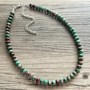 Watermelon Gemstone Necklace, Red Pink & Green Chunky Statement Necklace, single strand beaded necklace jewelry, multi color bib gem