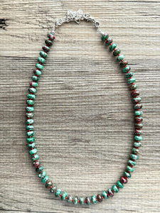 Watermelon Gemstone Necklace, Red Pink & Green Chunky Statement Necklace, single strand beaded necklace jewelry, multi color bib gem