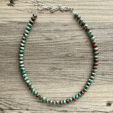 Load image into Gallery viewer, Watermelon Gemstone Necklace, Red Pink &amp; Green Chunky Statement Necklace, single strand beaded necklace jewelry, multi color bib gem