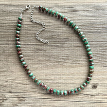 Load image into Gallery viewer, Watermelon Gemstone Necklace, Red Pink &amp; Green Chunky Statement Necklace, single strand beaded necklace jewelry, multi color bib gem