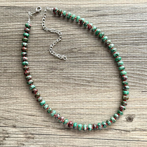 Watermelon Gemstone Necklace, Red Pink & Green Chunky Statement Necklace, single strand beaded necklace jewelry, multi color bib gem