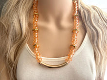 Load image into Gallery viewer, Orange Coral Soirée, Chunky single Strand Statement Necklace, fall necklace, orange jewelry, gold necklace jewelry set statement