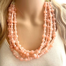 Load image into Gallery viewer, Peachy Pink 5 strand statement Necklace, coral bubble Beaded Necklace, summer gold jewelry, collar bib thick wedding resin swirl