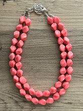 Load image into Gallery viewer, Pink Coral Chunky Statement jewelry set, Big bib beaded Double Strand Statement Necklace, light pink bridesmaid wedding