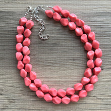 Load image into Gallery viewer, Pink Coral Chunky Statement jewelry set, Big bib beaded Double Strand Statement Necklace, light pink bridesmaid wedding