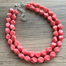 Load image into Gallery viewer, Pink Coral Chunky Statement jewelry set, Big bib beaded Double Strand Statement Necklace, light pink bridesmaid wedding