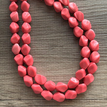 Load image into Gallery viewer, Pink Coral Chunky Statement jewelry set, Big bib beaded Double Strand Statement Necklace, light pink bridesmaid wedding