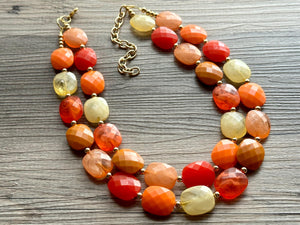 Crisp Harvest Statement Necklace, fall colors Mustard Gold Necklace, 2 Strand Statement necklace, vintage tan brown chunky orange red