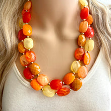 Load image into Gallery viewer, Crisp Harvest Statement Necklace, fall colors Mustard Gold Necklace, 2 Strand Statement necklace, vintage tan brown chunky orange red