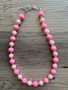 Long Beaded Blush Pink Necklace, single Strand Statement Jewelry, soft pink Chunky bib bridesmaid, rubber silicone everyday bubble jewelry