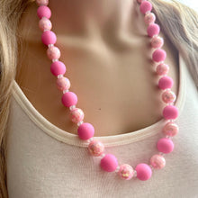 Load image into Gallery viewer, Long Beaded Blush Pink Necklace, single Strand Statement Jewelry, soft pink Chunky bib bridesmaid, rubber silicone everyday bubble jewelry