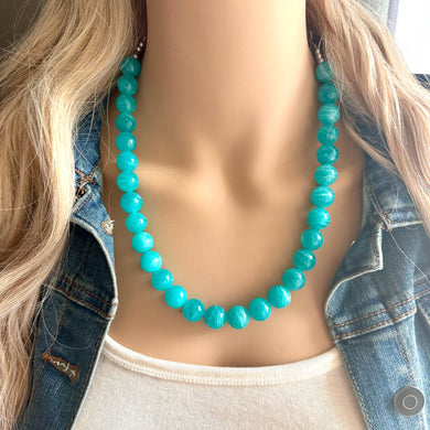Natural Gemstone Aqua Beaded 1 strand Statement Necklace, Chunky Bib Single Jewelry stone jewelry, layering light blue turquoise ocean