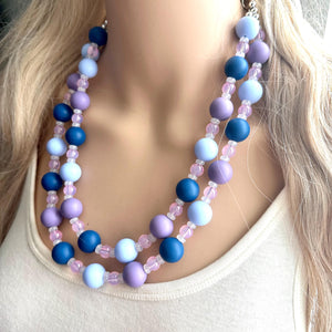 Jewel Water Ombré pink & Navy Cluster Necklace, purple turquoise Bridesmaid Jewelry, 2 double strand periwinkle dressy beaded statement bib