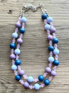 Jewel Water Ombré pink & Navy Cluster Necklace, purple turquoise Bridesmaid Jewelry, 2 double strand periwinkle dressy beaded statement bib