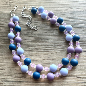 Jewel Water Ombré pink & Navy Cluster Necklace, purple turquoise Bridesmaid Jewelry, 2 double strand periwinkle dressy beaded statement bib